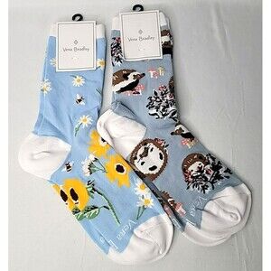 2 Pairs of Vera Bradley Crew Socks -Hedgehog Wild & Sunflower Sky - Brand NEW